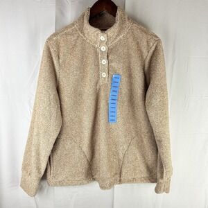 Eddie Bauer Woman's Large Beige 1/4 Button Pullover Sweater NWT, $74.99‎ MSRP